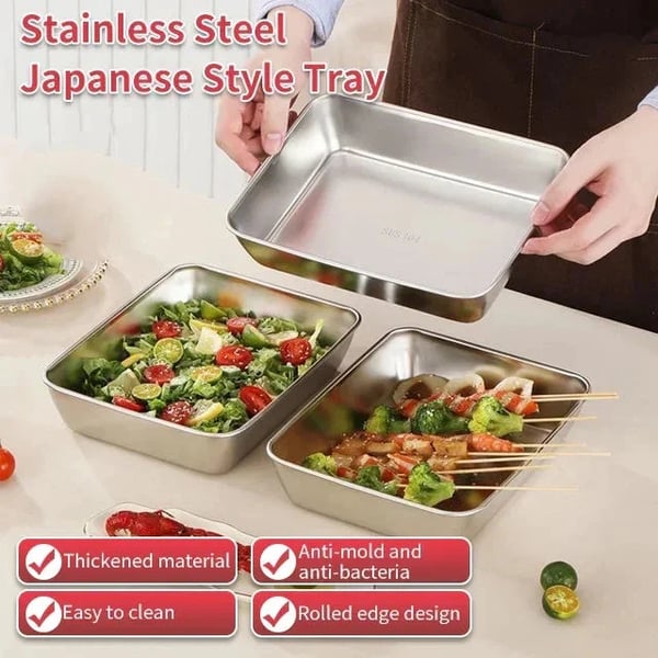 Convertible stainless steel dish: Store and serve with elegance