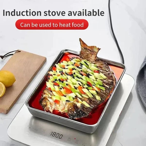 Convertible stainless steel dish: Store and serve with elegance